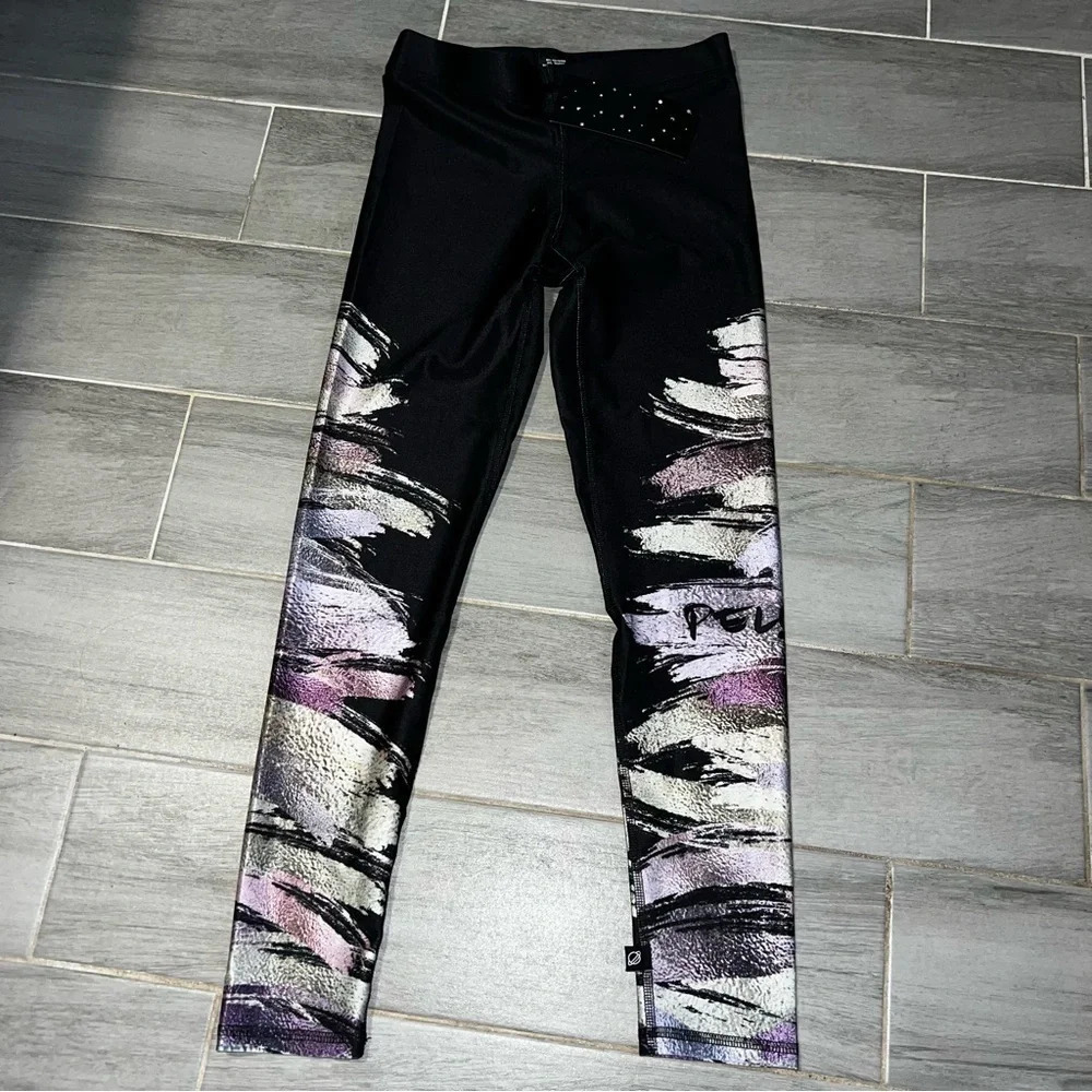 Terez x Peloton Black Colorful Spell Out Athletic Leggings, Women’s Size Small